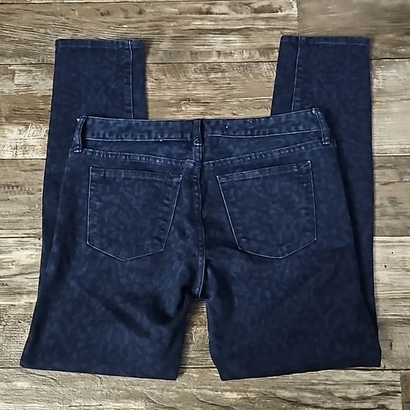 Gap 1969 Always Skinny Mid-Rise Straight Blue Black Cheetah Print Denim Jeans 28 - Picture 5 of 16